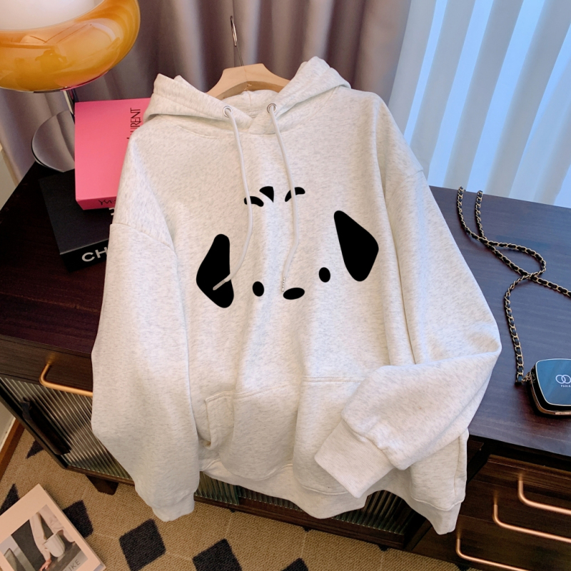Autumn and winter Korean style velvet pullover sweatshirt for women with cartoon print casual loose large size top