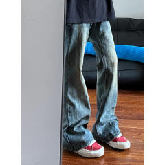 cleanfit slub pattern jeans American high street bootcut straight pants