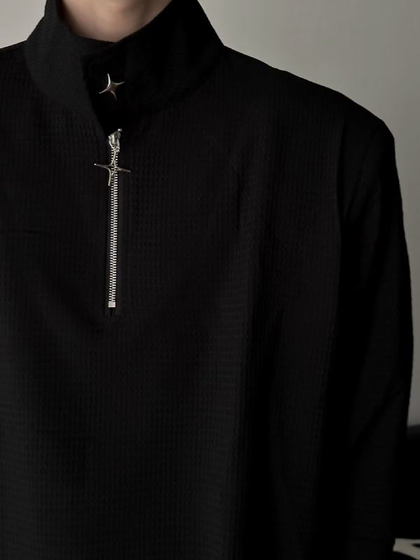 Stand collar half-zip sweatshirt for men ins niche design metal zipper