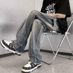 High street vibe trendy brand versatile straight pants summer slim fit micro-flared zipper jeans