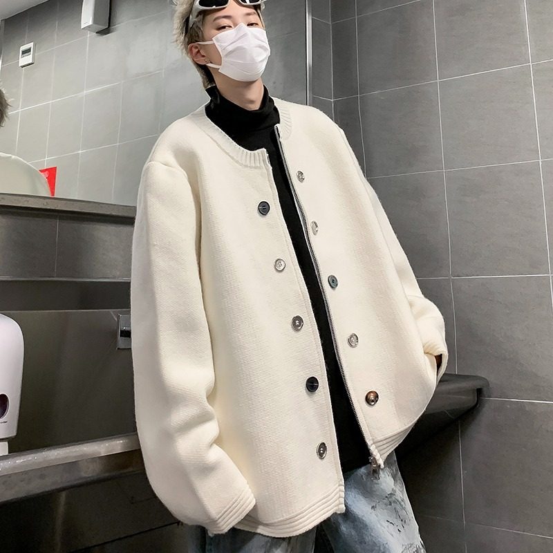 Heavyweight small fragrance knitted cardigan loose high-end niche zipper sweater jacket trendy