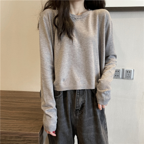 Basic knitted sweater for women, short, slim, loose, versatile, Korean style top