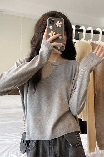 Basic knitted sweater for women, short, slim, loose, versatile, Korean style top