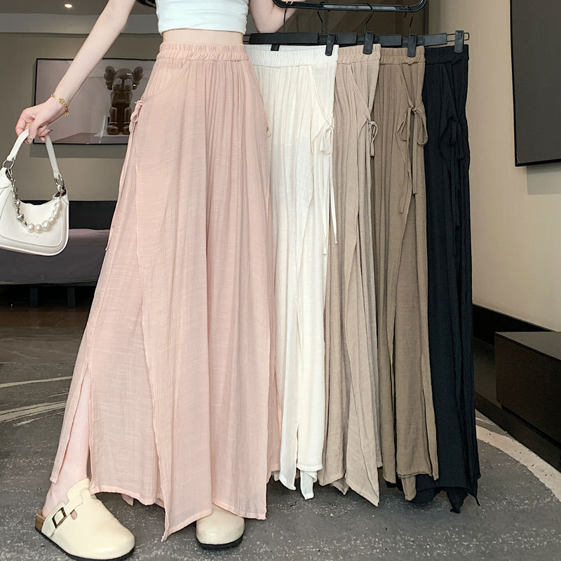 Summer new sweet wide-leg pants solid color high waist slimming and versatile