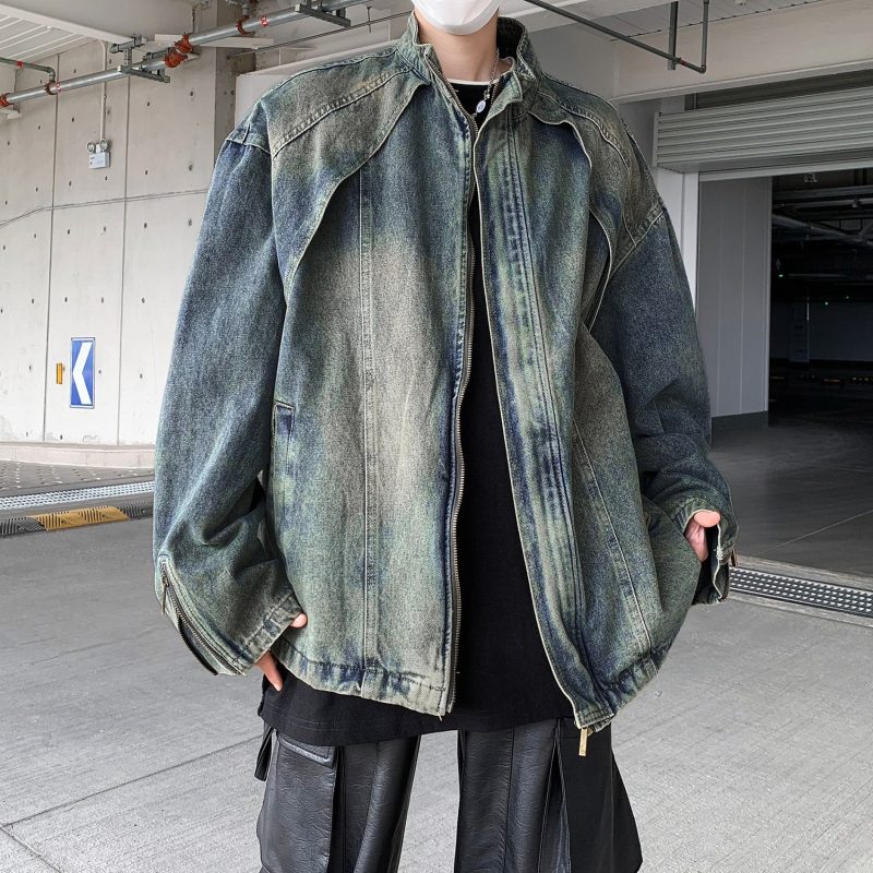 Washed gradient yellow mud dyed heavy retro trendy brand denim jacket jacket for men and women, loose and trendy