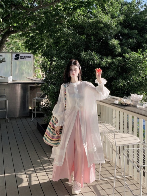 Real shot and real price 3D butterfly patch sun protection dress + wide leg pants