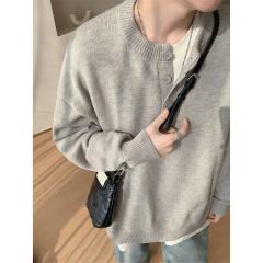 High quality henley collar button sweater men's winter loose and versatile knitted top