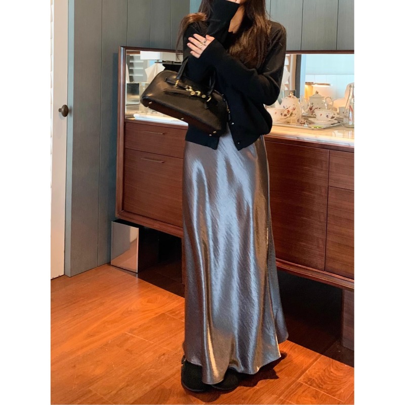 High-end woolen suit skirt for women spring and autumn 2024 new style super good-looking high-waist slim hip-covering long skirt