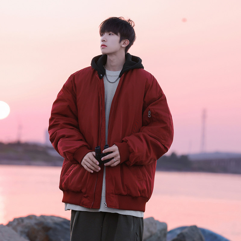 Hong Kong style jacket detachable hooded cotton coat thickened couple loose warm jacket