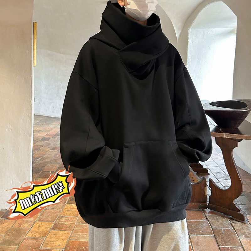 Social Fear I-Ren Ninja Pile Collar Jacket Sweatshirt Men's Hooded Autumn and Winter American Style Velvet Thickening Heavy Stiff