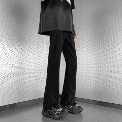 Early autumn American vibe pants high street black ripped micro-flared straight raw edge jeans for men