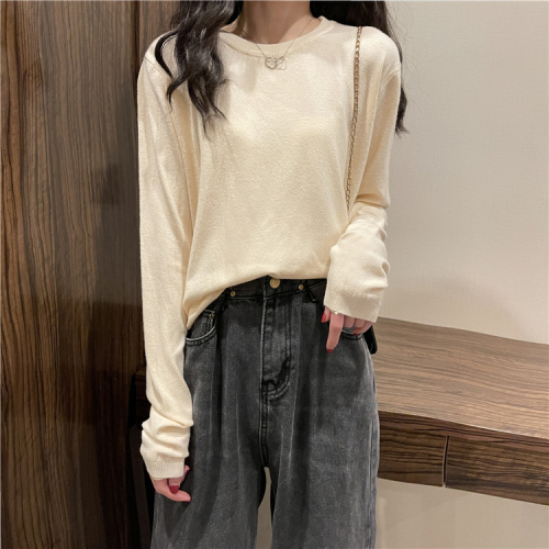 Basic knitted sweater for women, short, slim, loose, versatile, Korean style top