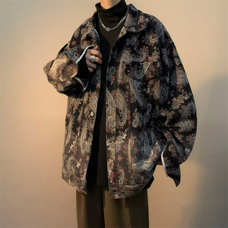 Spring high street new loose cashew flower gradient short jacket men's ins casual top