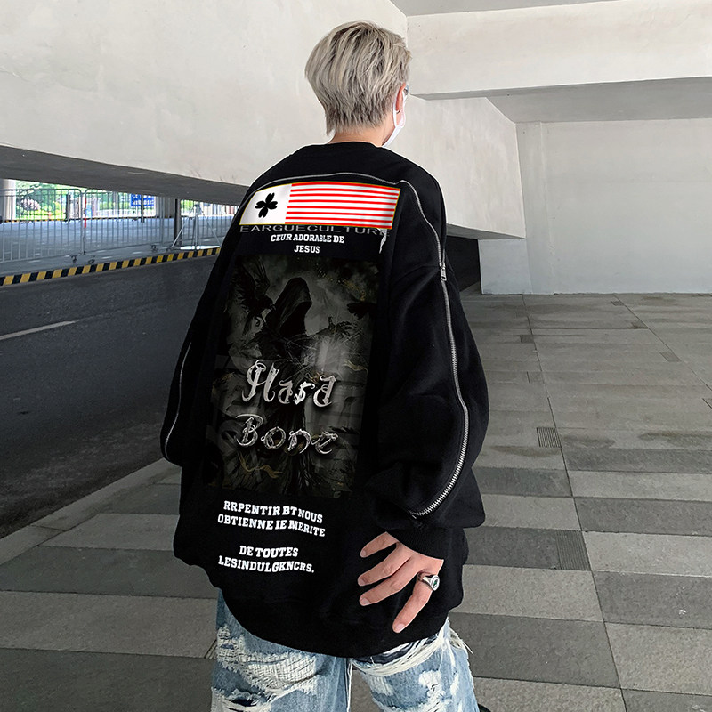 Trendy brand zipper design sweatshirt men's loose printed American high street ins jacket
