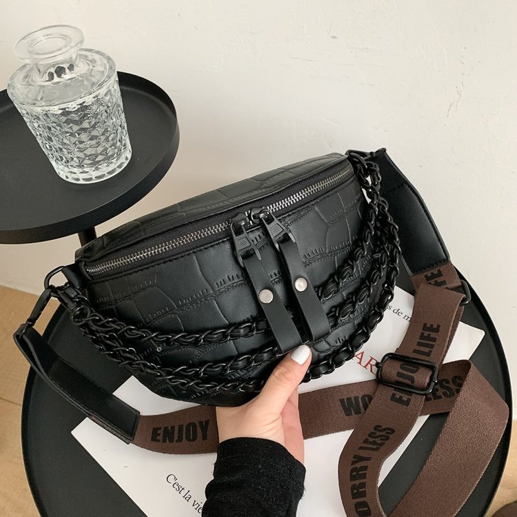 Super hot chest bag new Korean style fashionable chain women's waist bag wide shoulder strap bouncy small bag