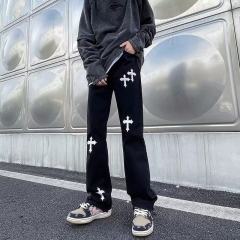ins trend brand youth dark style cross loose jeans spring and autumn men's