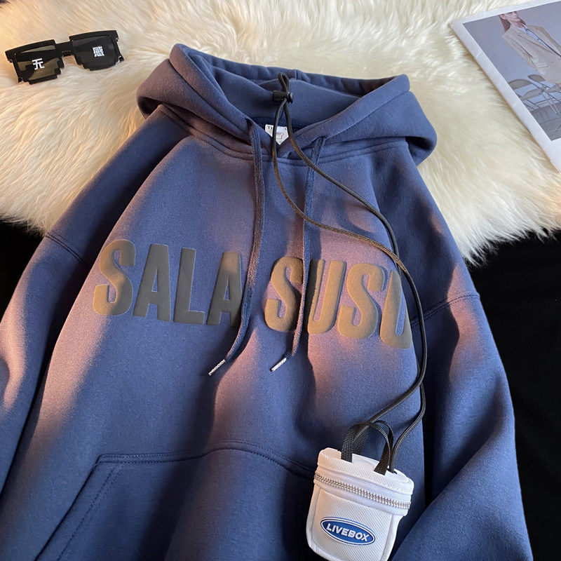 Heavy foam letter winter retro hooded jacket ins