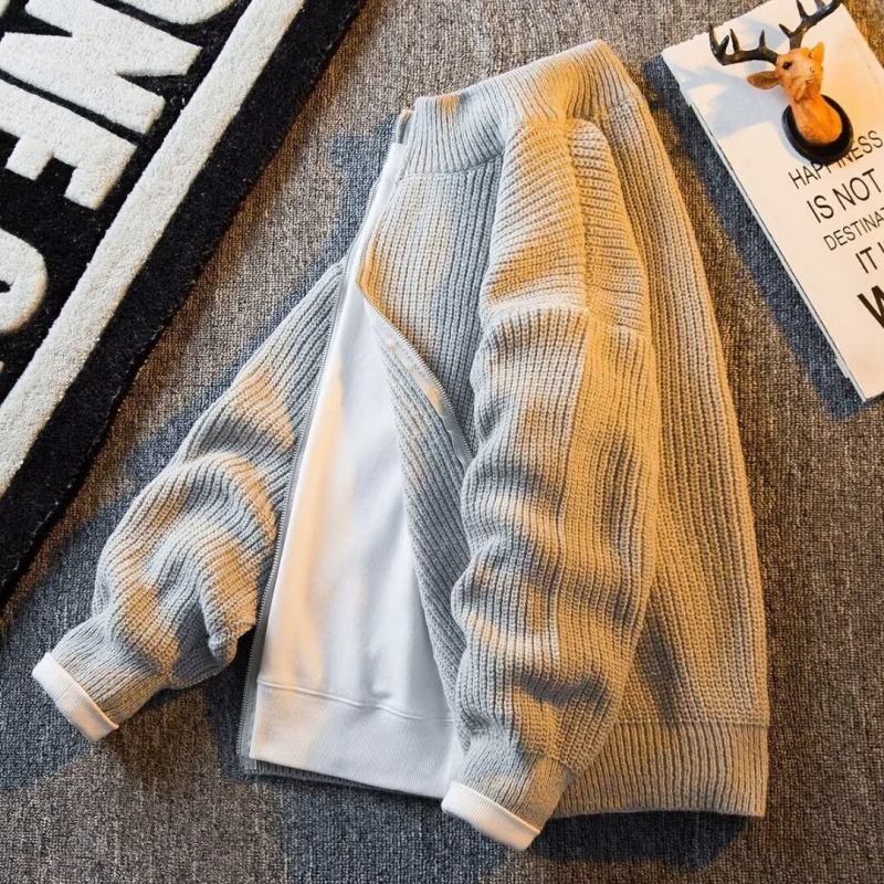 Sweater jacket men's spring and autumn Japanese fashion brand loose stand-up collar knitted cardigan men's winter wear versatile casual top
