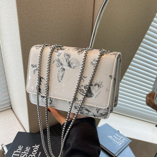 Foreign trade PU bags for women 2024 new butterfly chain shoulder bag versatile fashion texture crossbody small square bag bags