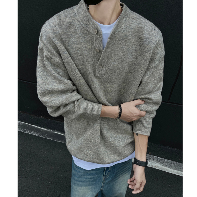 American autumn and winter henley collar unisex pullover sweater bottoming knitwear for men and women