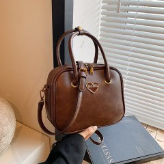 High-end retro oil leather pu love small square bag 2024 autumn and winter bags Korean shoulder crossbody bag ins handbag