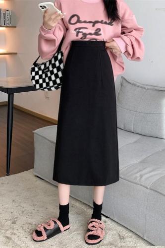 New Korean style thickened versatile solid color mid-length woolen skirt for women