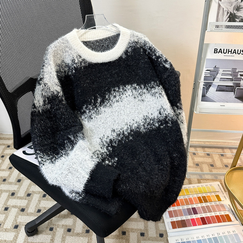 New heavyweight tie-dye striped round neck long-sleeved sweater for autumn and winter