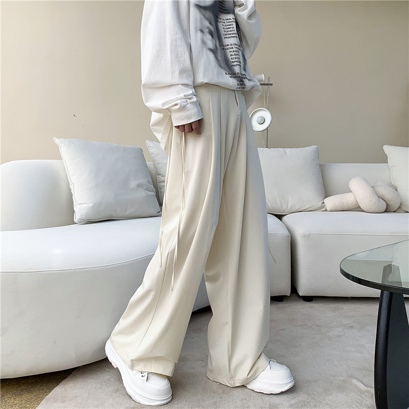 Spring and autumn casual pants for men, solid color, floor-length, wide-leg pants, loose high street long pants