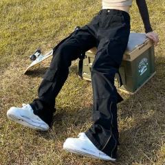 Men and women's new artistic spring zipper dark high-waisted versatile trendy simple washed jeans