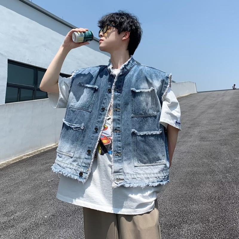 Autumn new style Korean style design denim jacket loose straight jacket for men