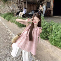 Gentle wind bow strap small vest women's summer design loose sleeveless halter top