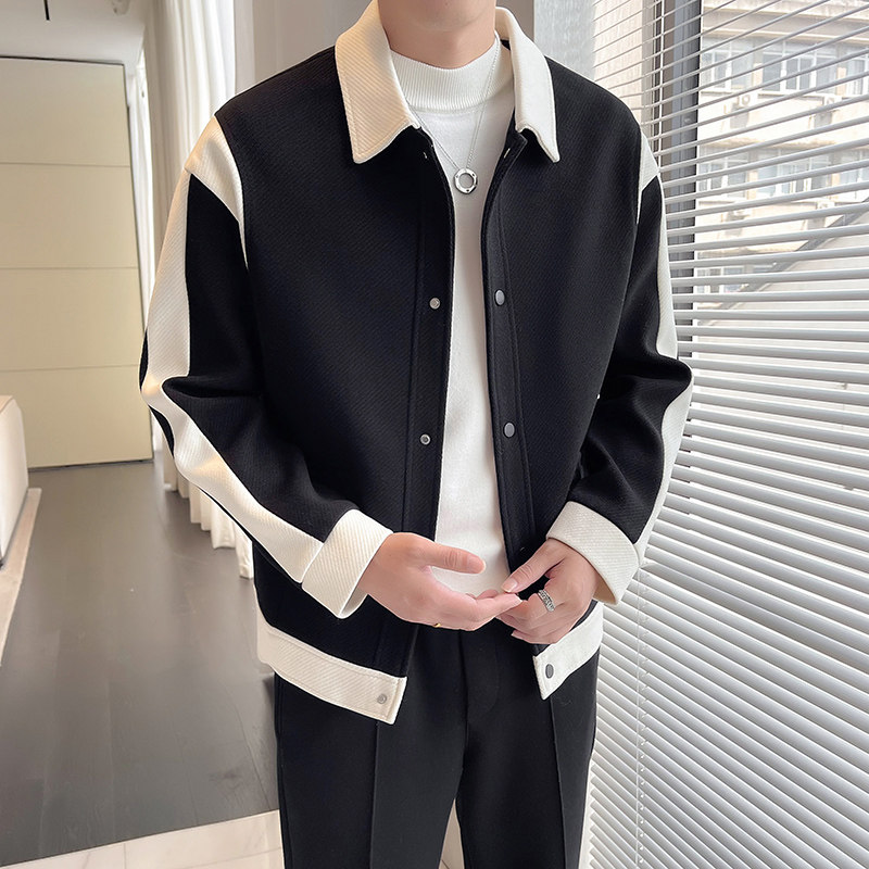 Light and mature style~Autumn and winter cotton and color matching woolen jacket