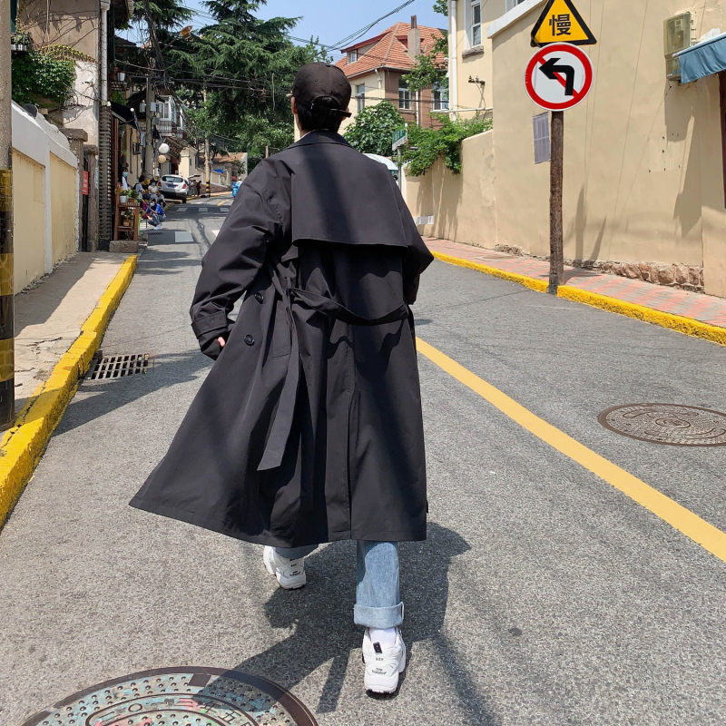 Autumn double-breasted long knee-length windbreaker for men plus size men's mid-length coat men's loose top