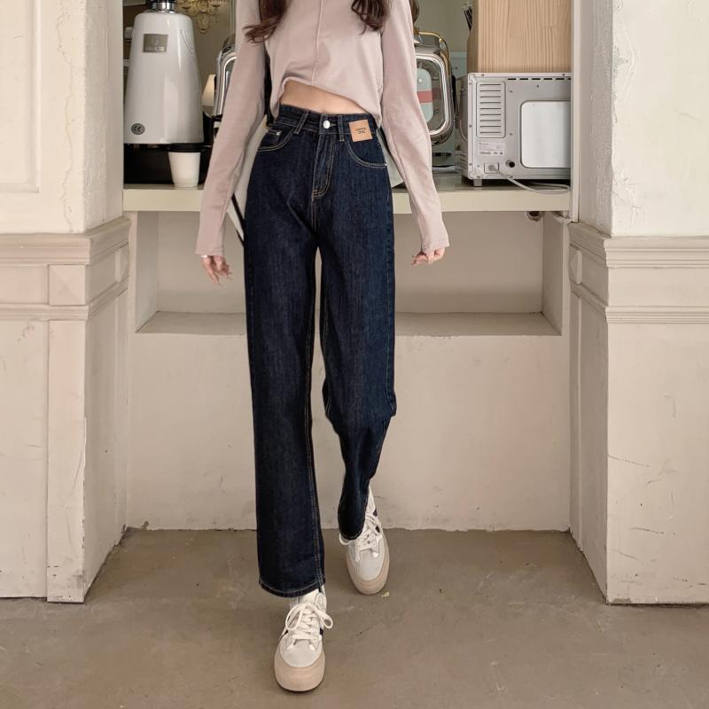 New Autumn and Winter Small High Waisted Slim Loose Jeans Women's Straight Pants