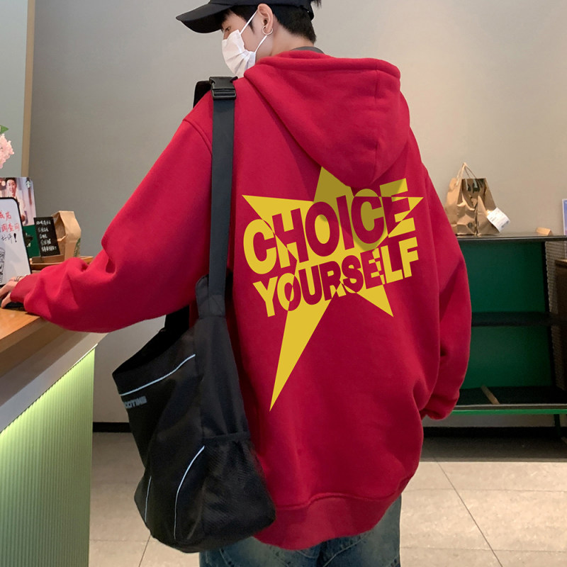 Hong Kong style 23 new autumn fashion versatile loose letter print hooded trendy sweatshirt