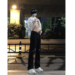 American ins high street simple niche design raw edge ripped jeans