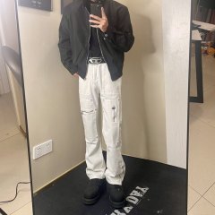 <Selfies> American heavy-duty logging overalls spring fashion brand deconstructed design straight pants