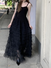 Real shot, real price, black retro French suspender dress, feminine, slim and sexy high-end long dress