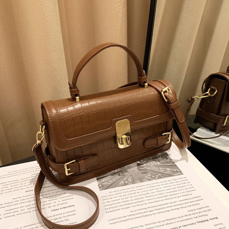 Contrasting color moonlight treasure box handheld small bag, trendy light luxury stone simple fashion pattern single shoulder crossbody bag, fashionable square bag