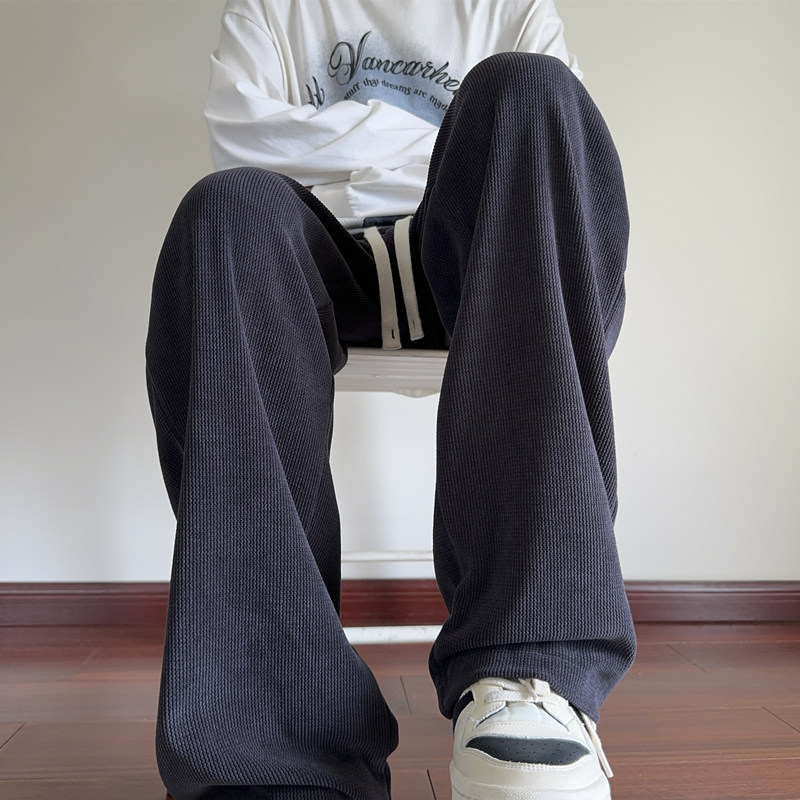 Autumn solid color casual pants for men, loose floor mopping pants, trendy corduroy straight sweatpants