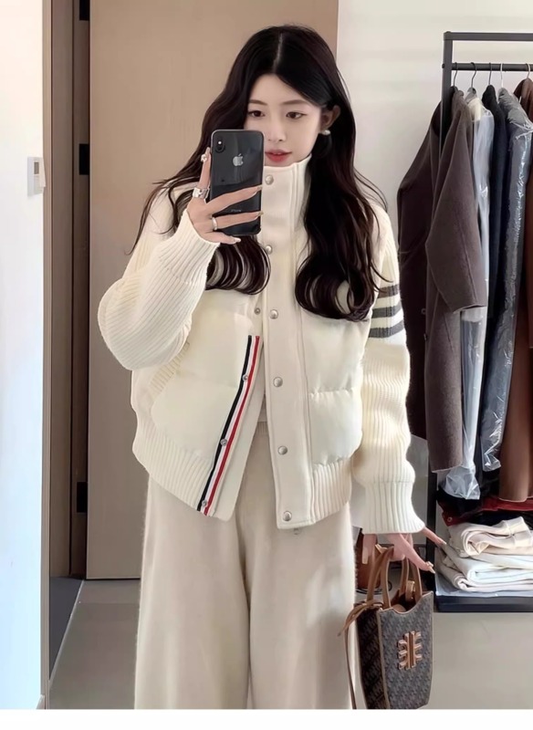 Large size casual warm knitted cotton coat for women in autumn high-end street cotton coat for fat girls to cover the flesh and look slimming top