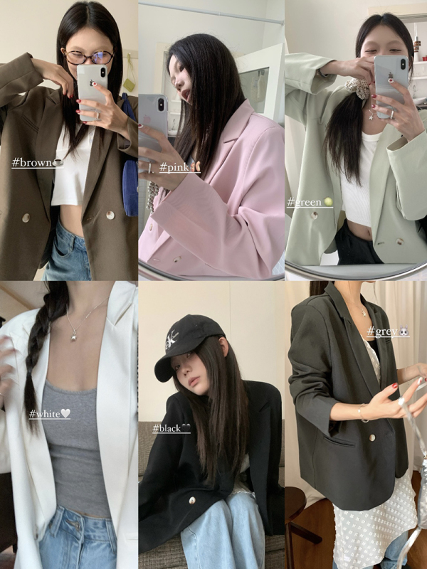 Matching with elegant and high-end solid color suit jacket, Korean style loose and slim long-sleeved cardigan top for women