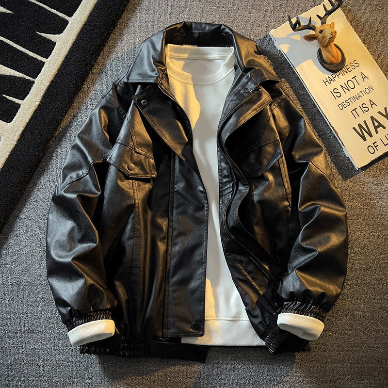 Japanese retro leather jackets for men and women couples short ins fashion brand spring and autumn pu leather motorcycle jackets