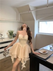 Real shot of temperament little black dress two-tone summer tube top dress for women