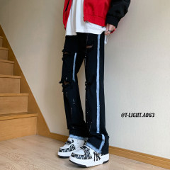 American high street summer ripped graffiti black and white jeans item number