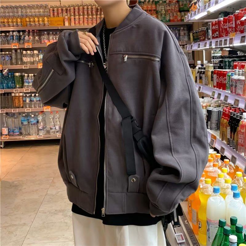 American jacket men's high street handsome zipper pocket baseball uniform autumn and winter new ins jacket