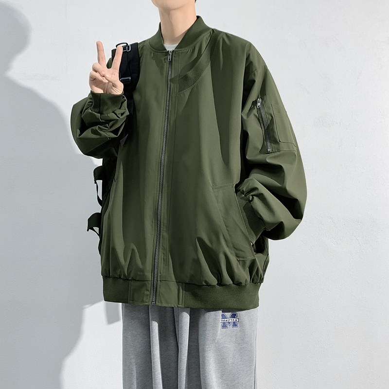 Hong Kong style bomber jacket men's baseball collar personalized threaded loose top jacket