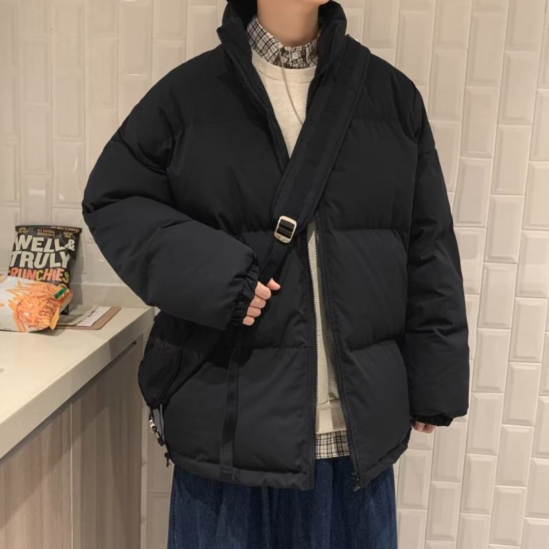Korean style loose casual couple wear, autumn and winter stand-up collar cotton coat, high street trendy solid color face jacket
