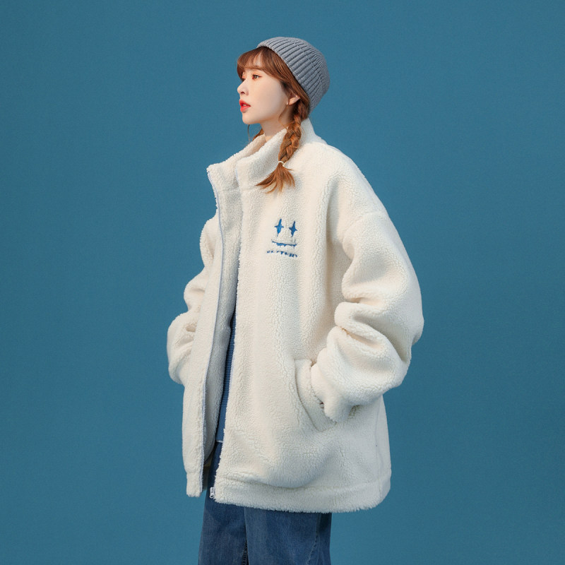 Winter lamb wool couple style oversize lazy style down cotton coat for women winter thickened cotton coat