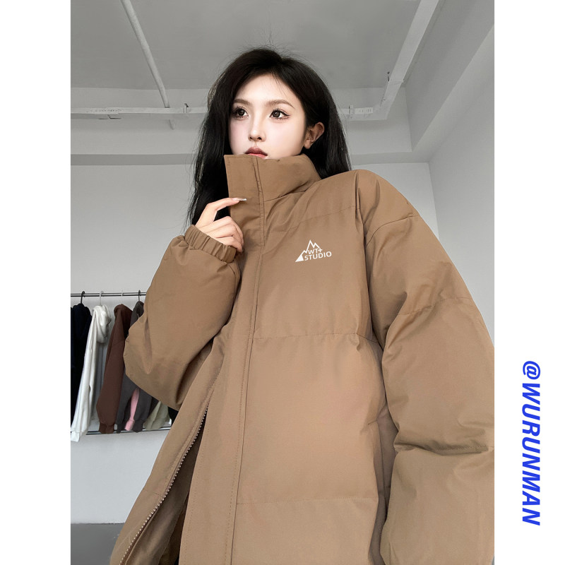 Upgraded five-proof fabric cotton coat in winter, solid color plus velvet and thickened cotton coat